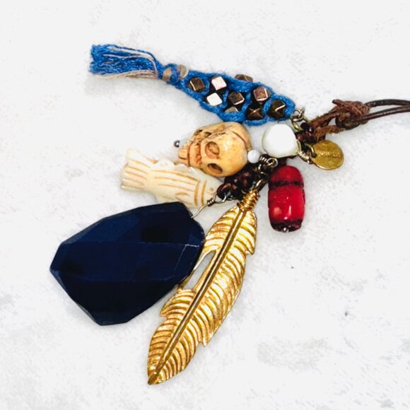 🌀 Chan Luu Skull Series Charm Necklace | 31" Leather | Festival Boho Vibes 💀🪶 - Picture 3 of 9